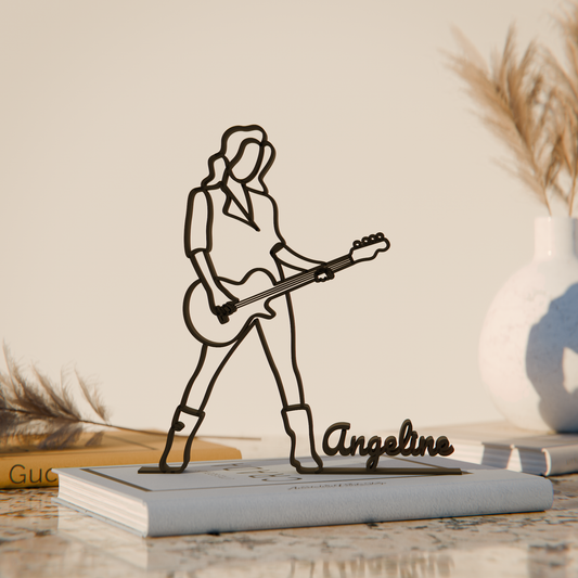 Female Bass Guitarist - Customized Line Art Figure
