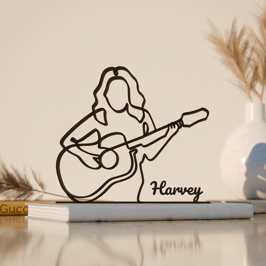 Female Acoustic Guitarist - Customized Line Art Figure