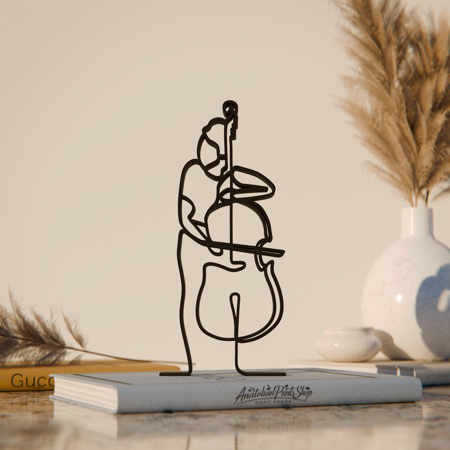 Female Contrabass Player - Customized Line Art Figure
