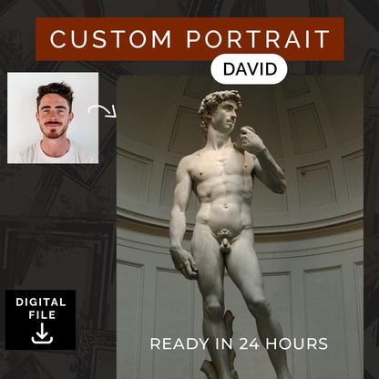 Customized Michelangelo's David Statue Portrait from Photo, Turn Me Into a David | Custom Portrait Gift | Halloween Gift | Digital Download