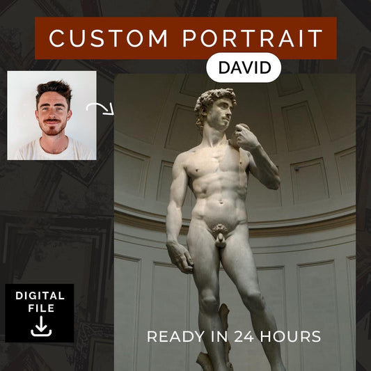 Customized Michelangelo's David Statue Portrait from Photo, Turn Me Into a David | Custom Portrait Gift | Halloween Gift | Digital Download