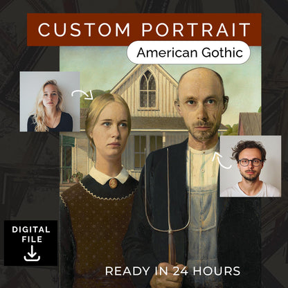 Customized American Gothic Portrait from Photo, Turn Me Into American Gothic | Custom Portrait Gift | Halloween Gift | Digital Download