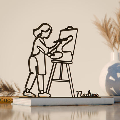 Personalized Young Female Painter Figure - Minimalist Line Art Sculpture