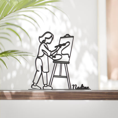 Personalized Young Female Painter Figure - Minimalist Line Art Sculpture