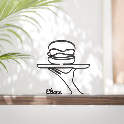 Personalized Fast Food Worker Figure - Minimalist Line Art Sculpture