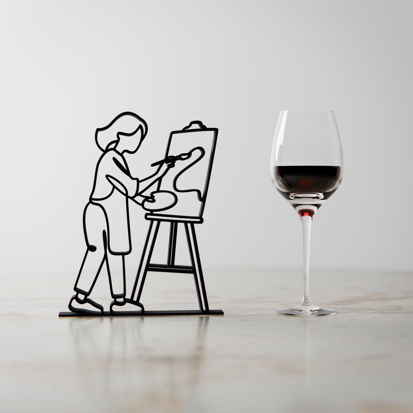 Personalized Young Female Painter Figure - Minimalist Line Art Sculpture