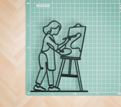 Personalized Young Female Painter Figure - Minimalist Line Art Sculpture