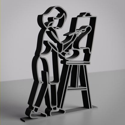 Personalized Young Female Painter Figure - Minimalist Line Art Sculpture