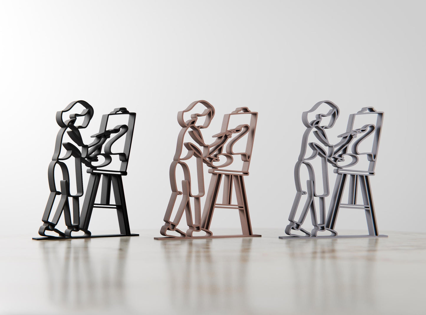 Personalized Young Female Painter Figure - Minimalist Line Art Sculpture