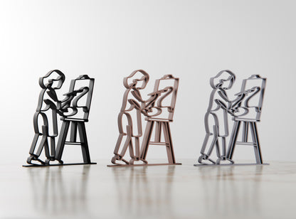 Personalized Young Female Painter Figure - Minimalist Line Art Sculpture
