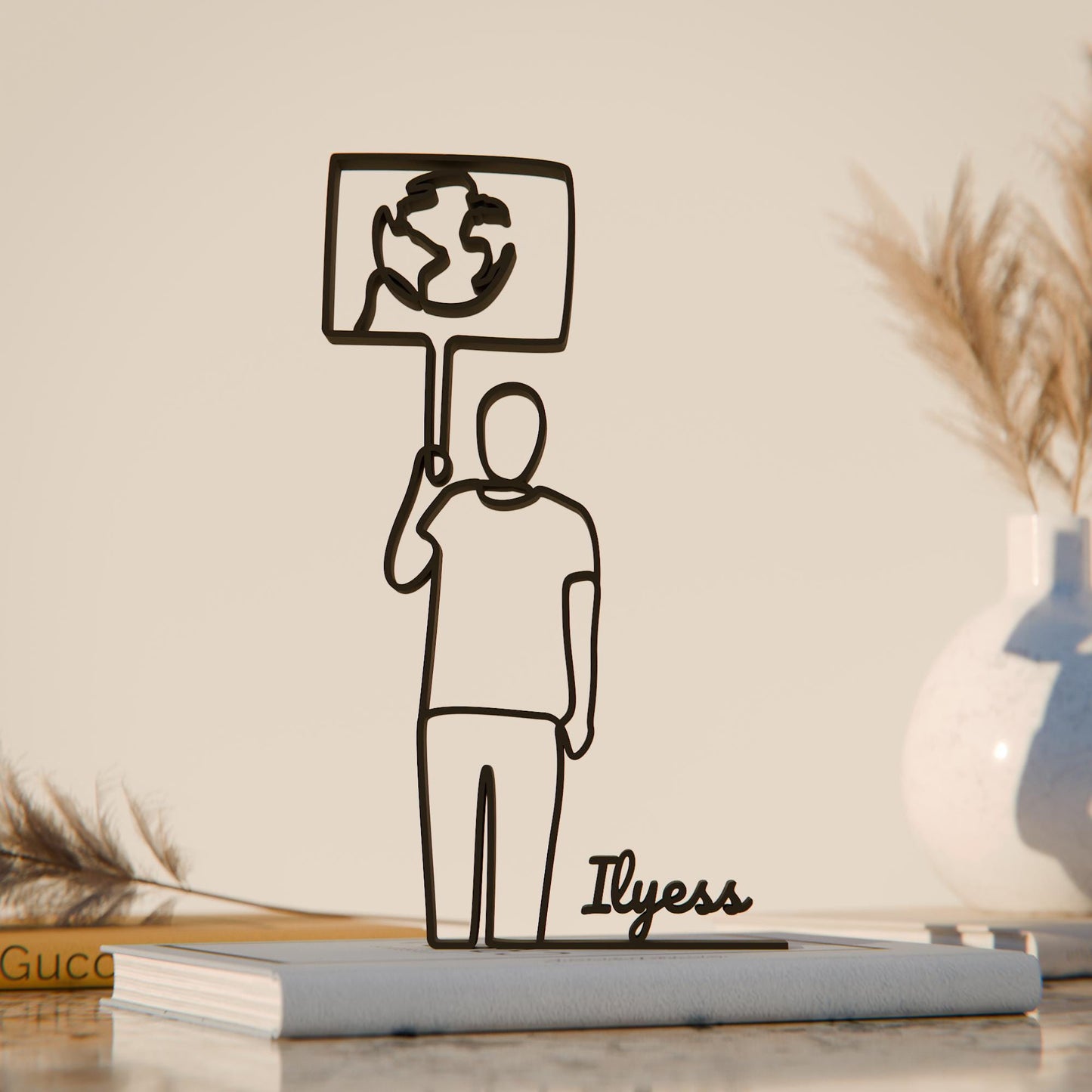 Personalized Eco Activist Figure - Minimalist Line Art Sculpture