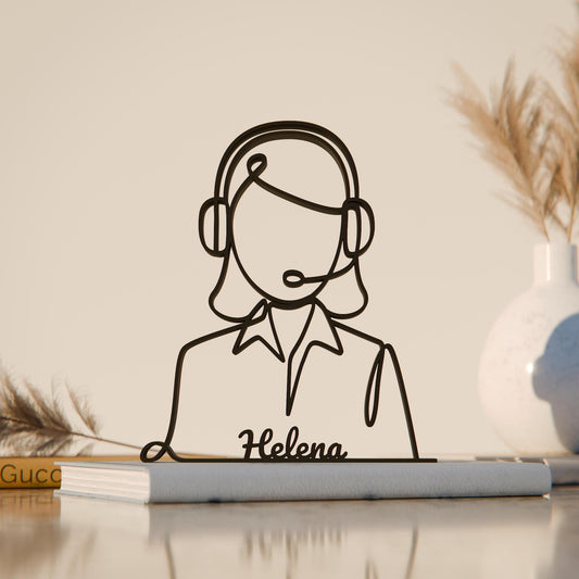 Personalized Customer Service Representative Figure - Minimalist Line Art Sculpture