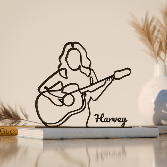 Female Acoustic Guitarist - Customized Line Art Figure