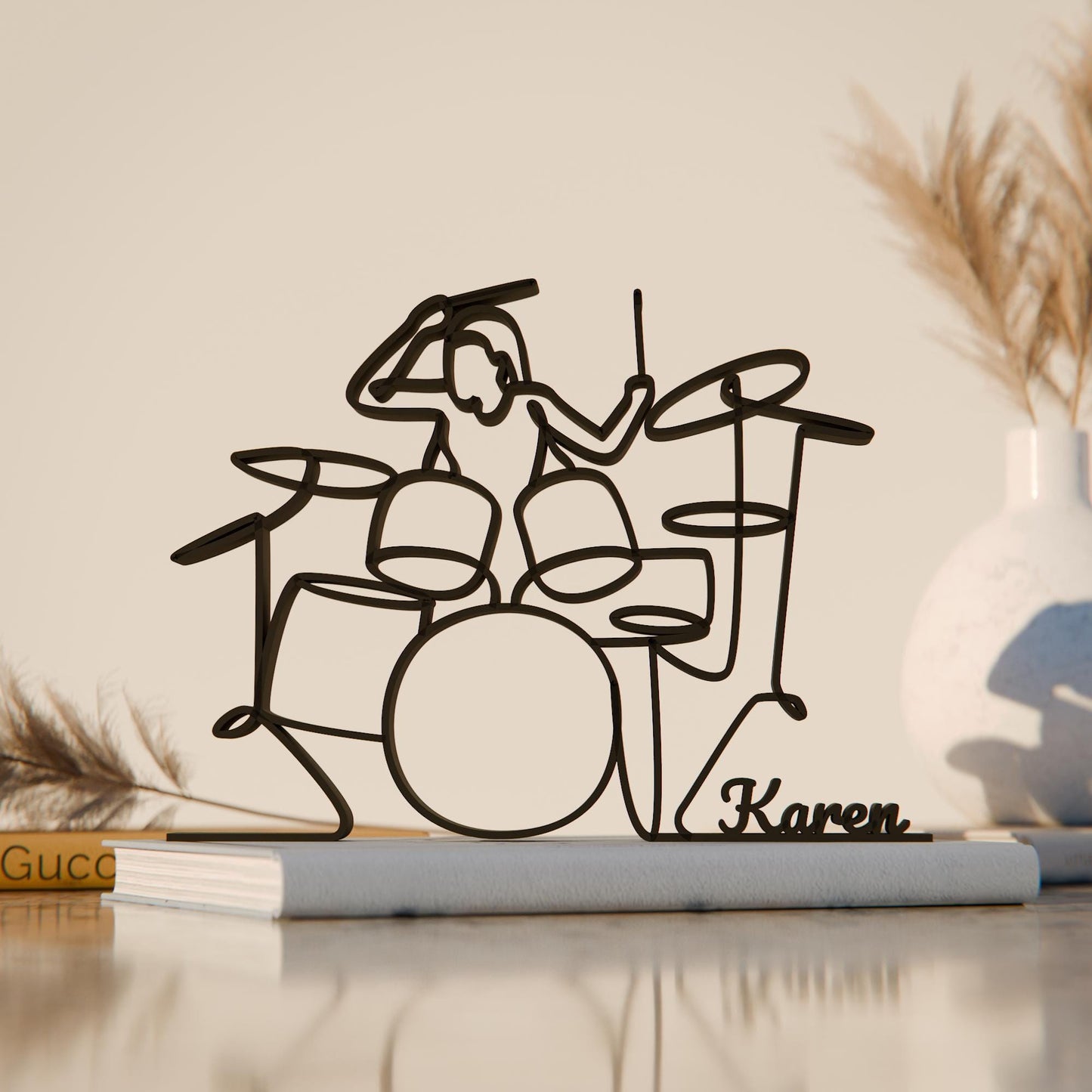 Female Drummer - Customized Line Art Figure