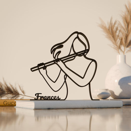 Female Flute Player - Customized Line Art Figure