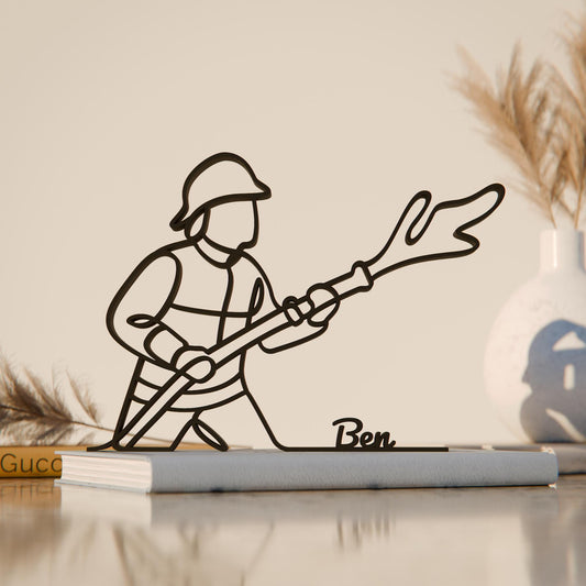 Personalized Fireman Figure - Minimalist Line Art Sculpture