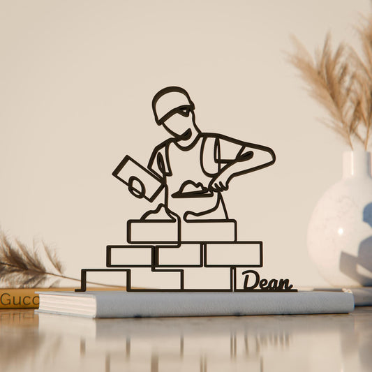 Personalized Construction Worker Figure - Minimalist Line Art Sculpture