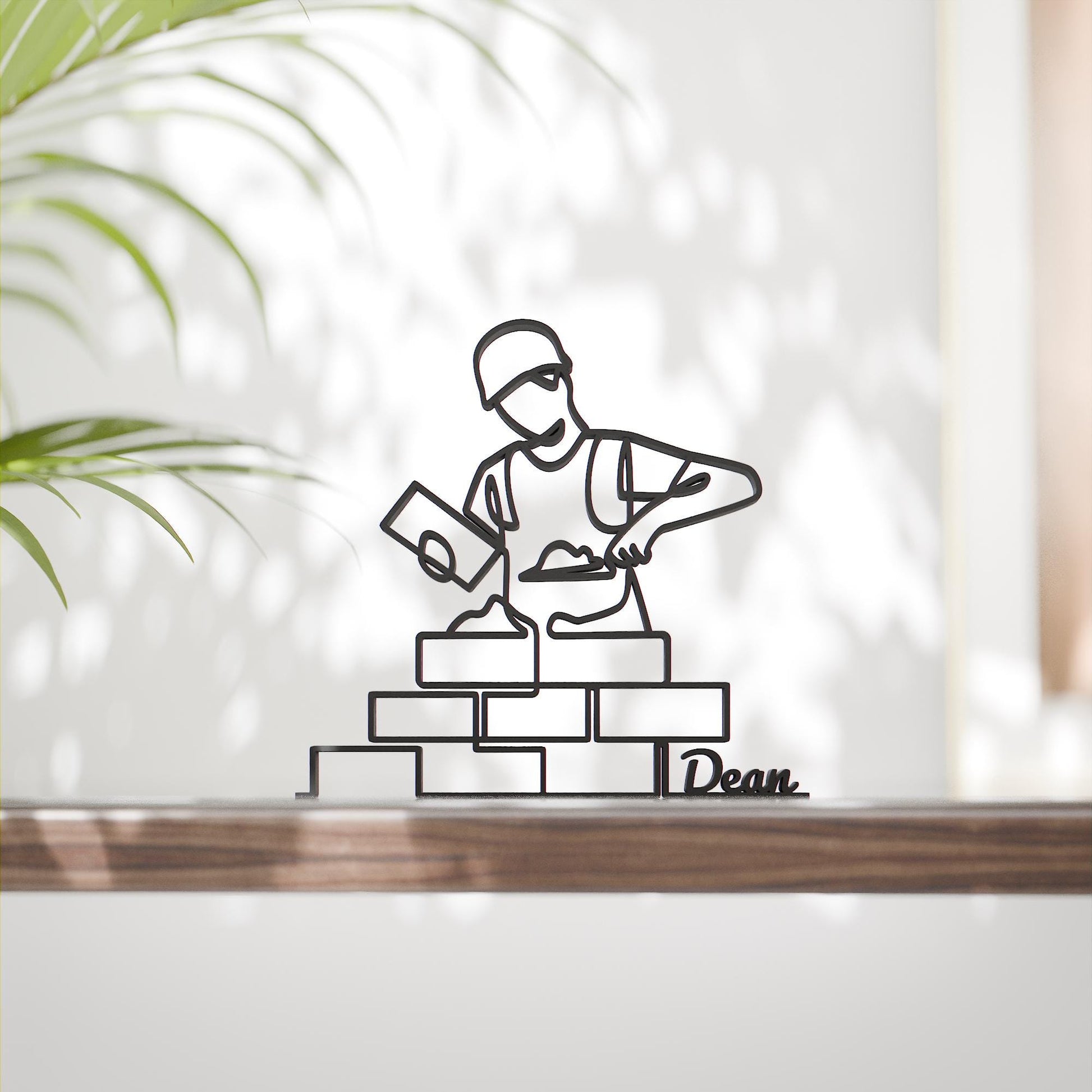 Personalized Construction Worker Figure - Minimalist Line Art Sculpture
