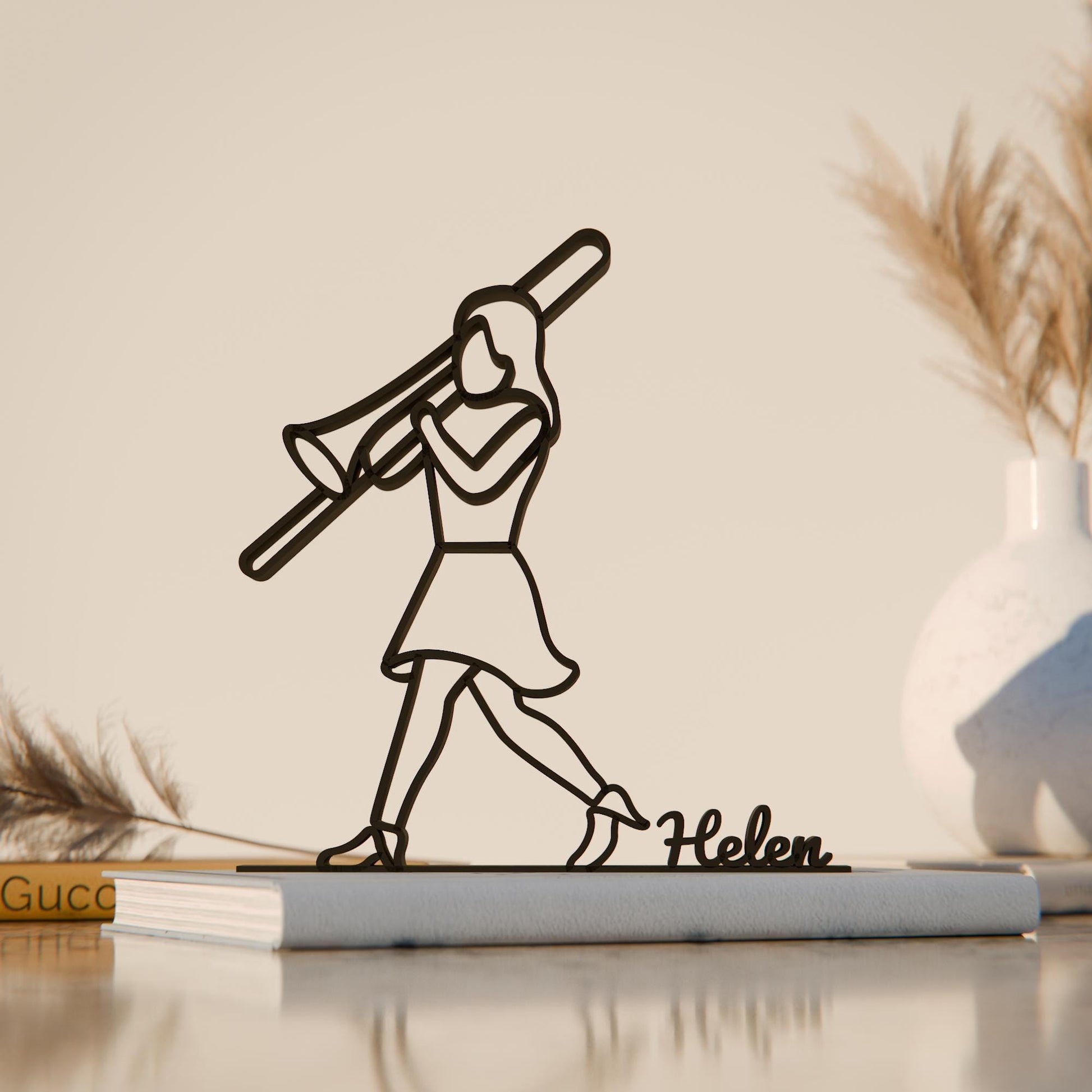 Female Trombone Player - Customized Line Art Figure
