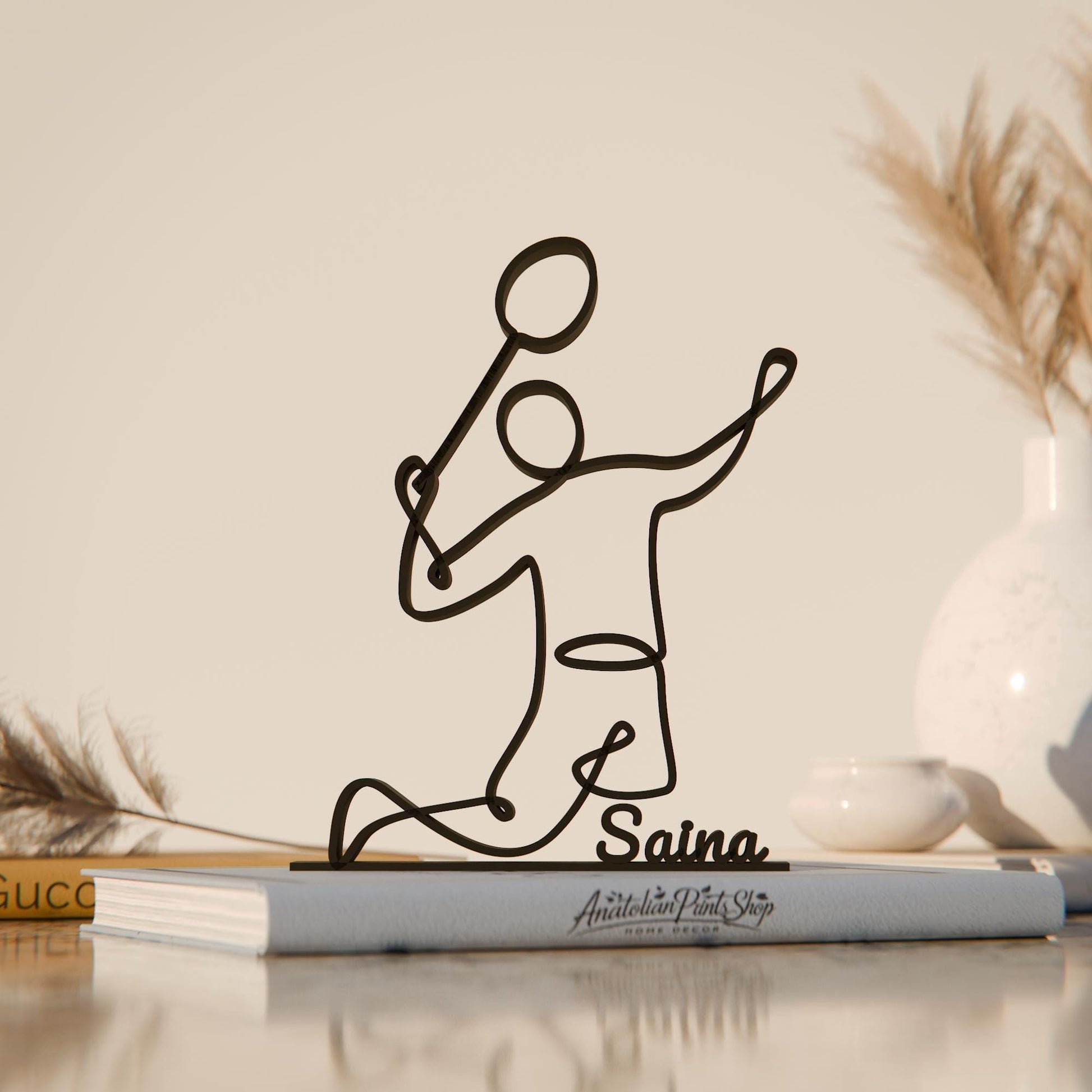 Badminton Player - Customized Line Art Figure