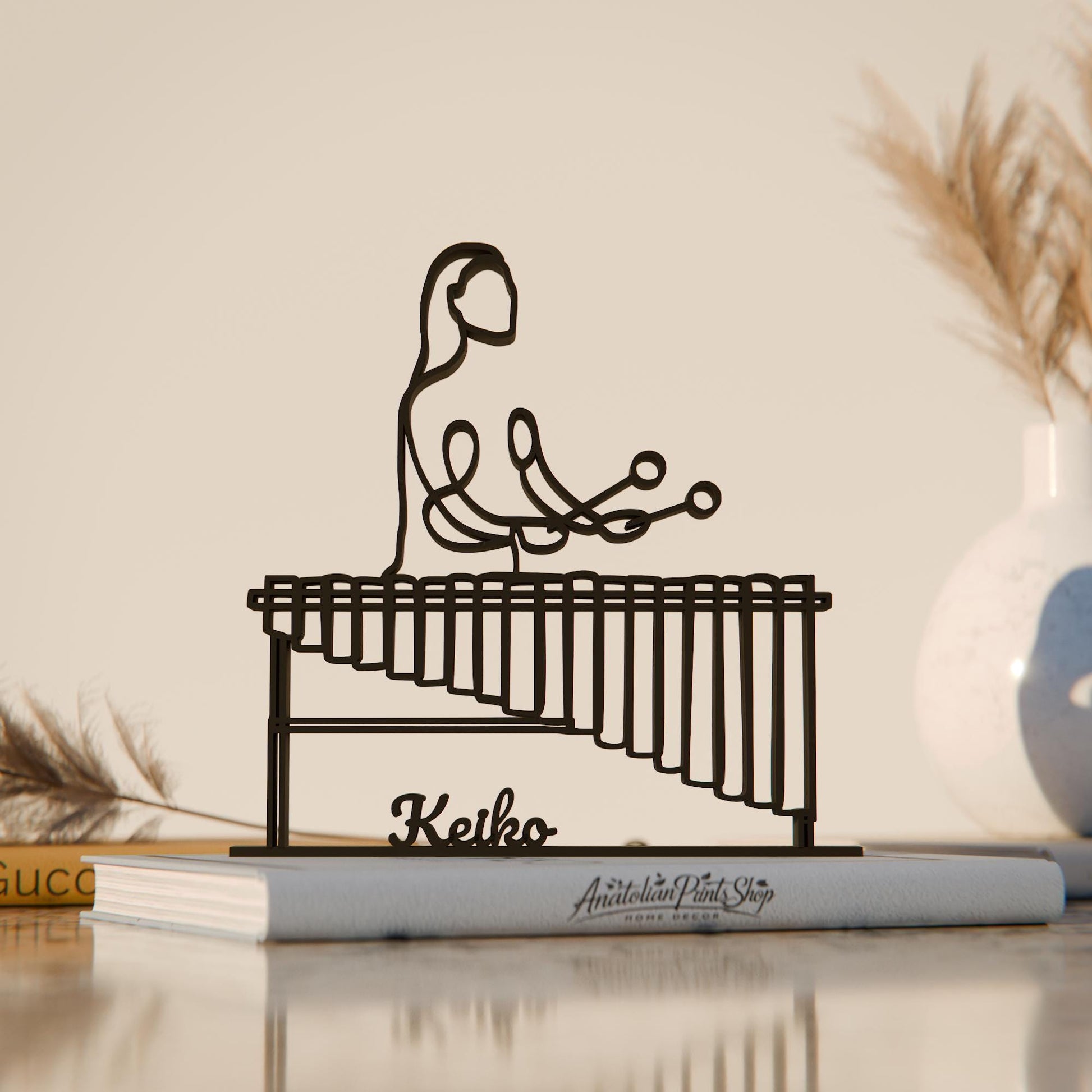 Female Marimba Player - Customized Line Art Figure