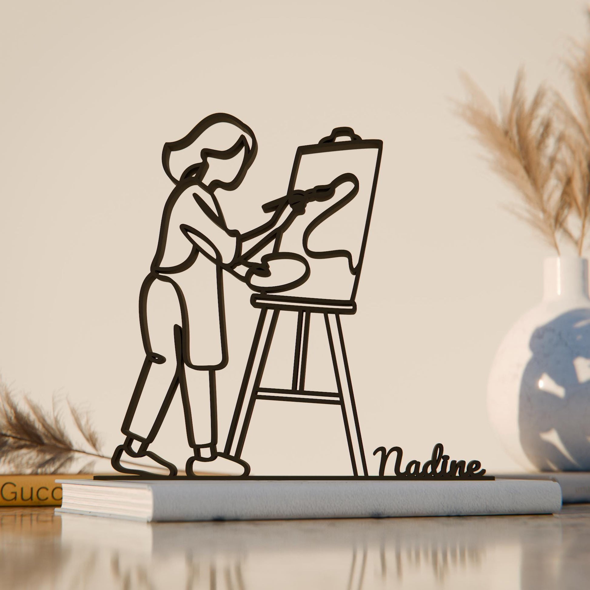 Young Female Painter - Customized Line Art Figure