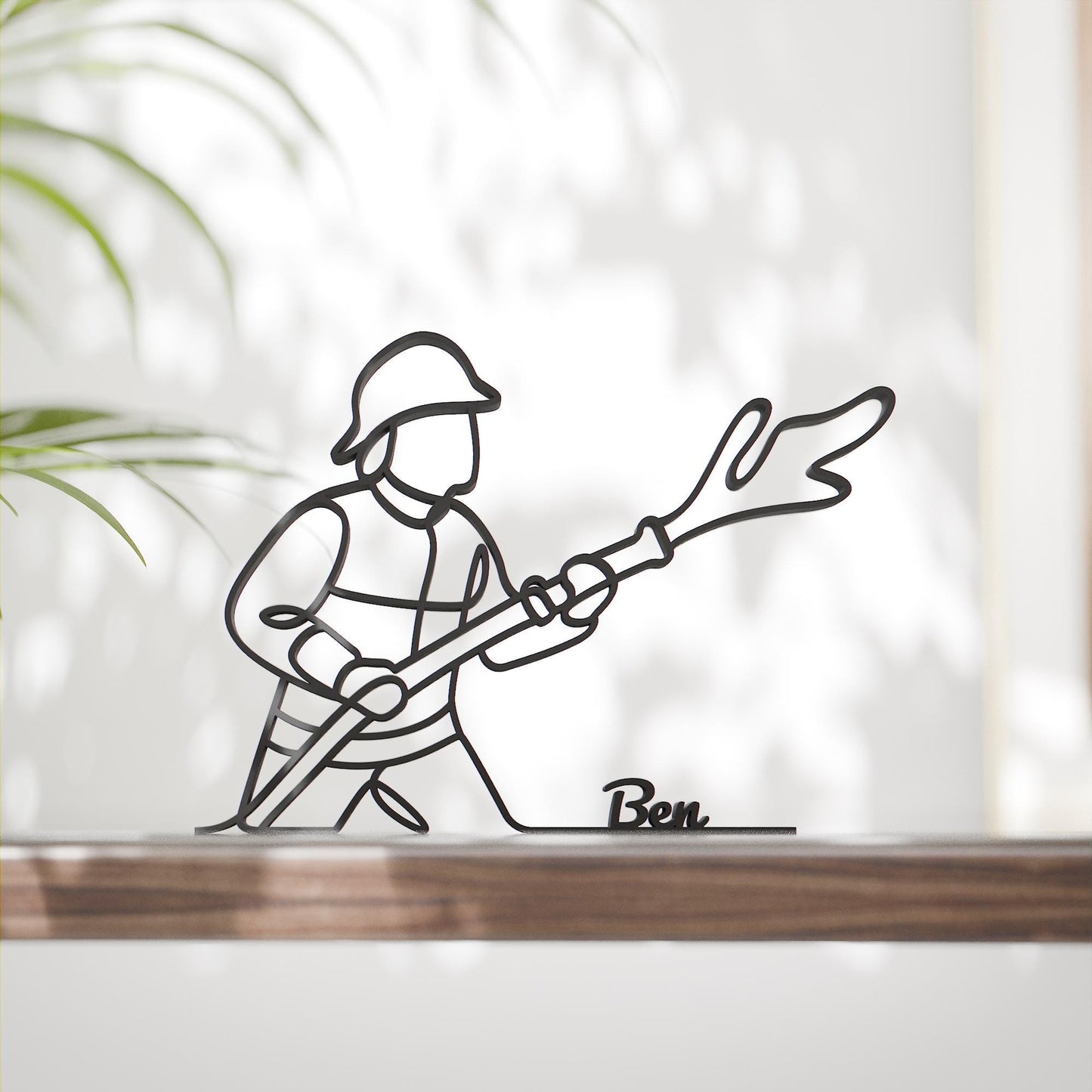 Personalized Fireman Figure - Minimalist Line Art Sculpture