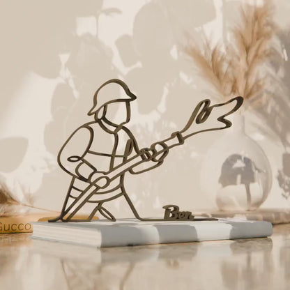 Personalized Fireman Figure - Minimalist Line Art Sculpture