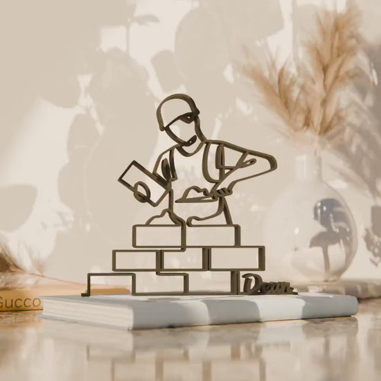 Personalized Construction Worker Figure - Minimalist Line Art Sculpture