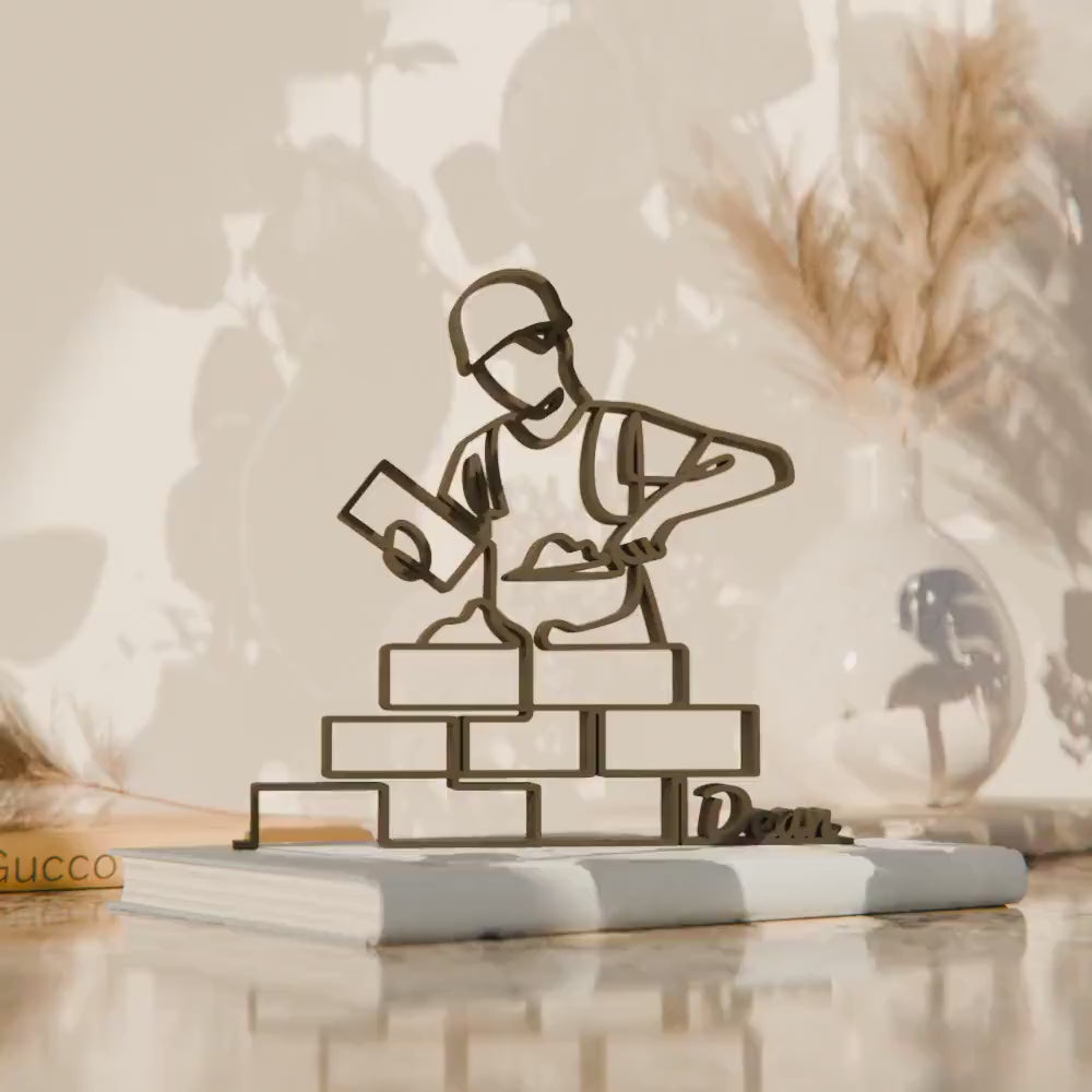 Personalized Construction Worker Figure - Minimalist Line Art Sculpture